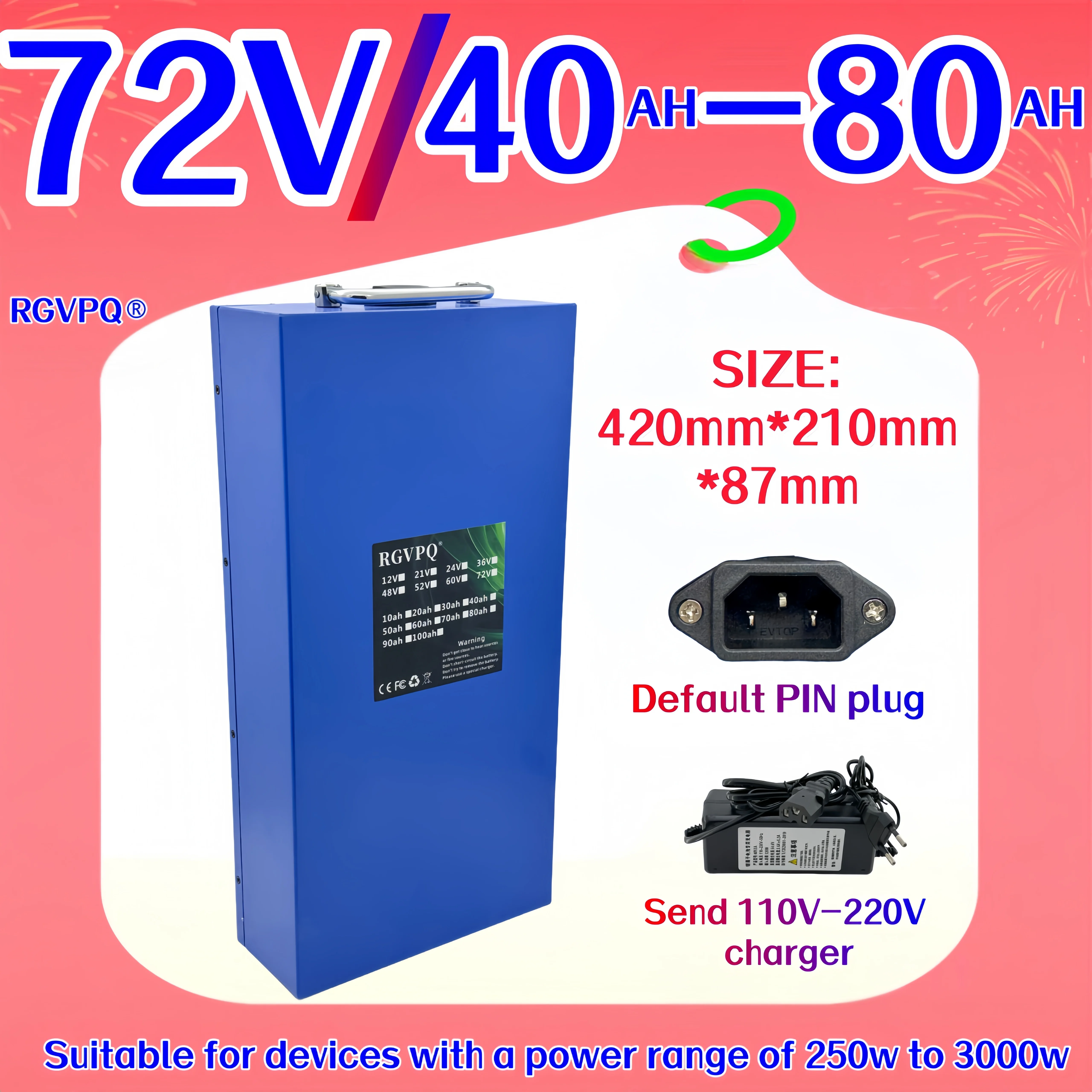 

72V21700 lithium battery, in stock, shipped 24 hours after placing an order, 40AH-80AH capacity, built-in BMS40AH