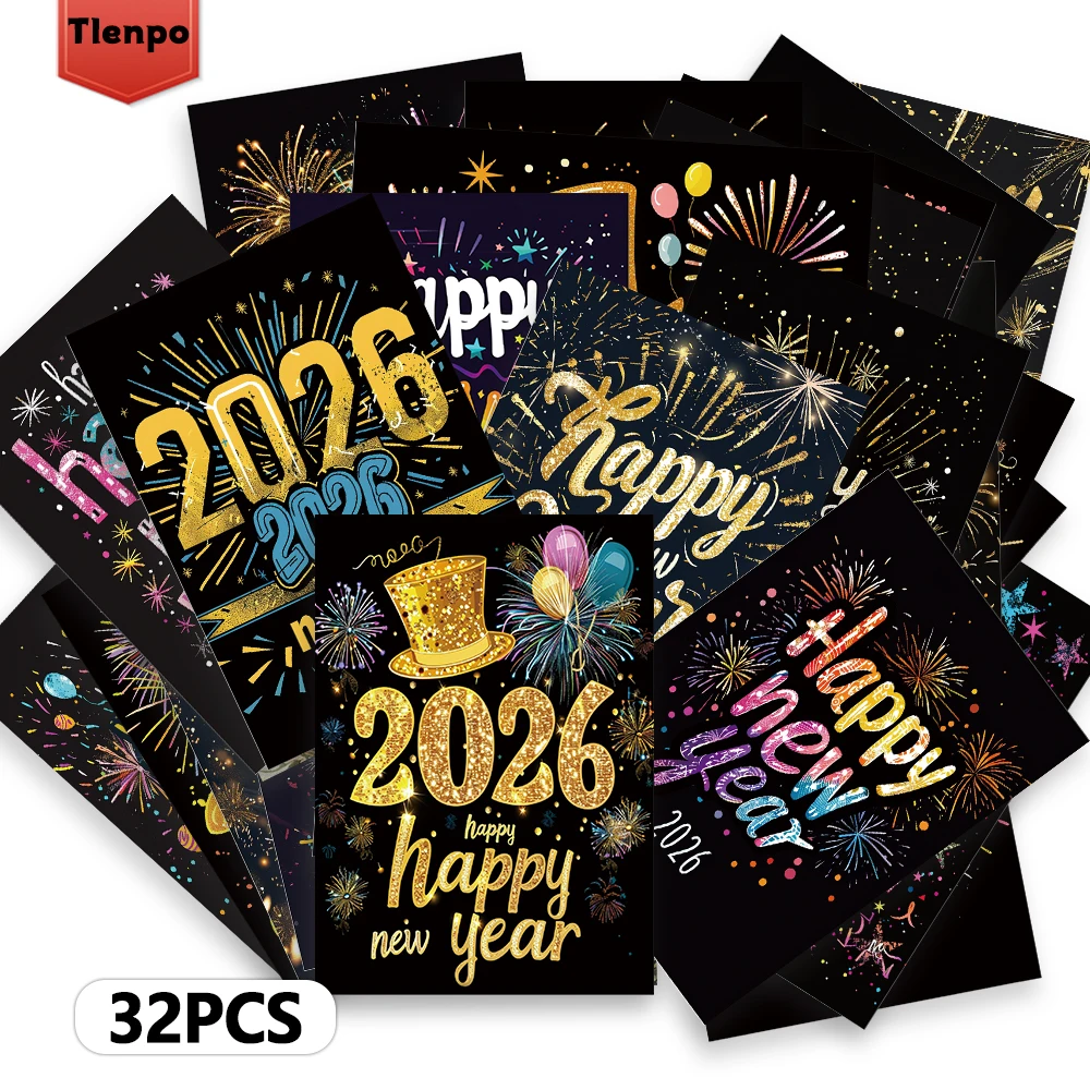 32 Stück Neujahrsgrußkarten, Postkarten, Wohnzimmerdekorationen, Schlafzimmerdekoration, dicker Karton, hochauflösender Druck