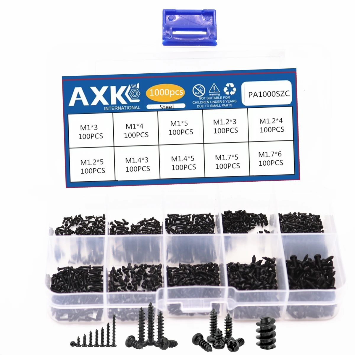 1000pcs/set M1/M1.2/M1.4/M1.7 Round Cross Head Stainless Steel Screws Pan Self Tapping Screw Set Assortment Kit Black