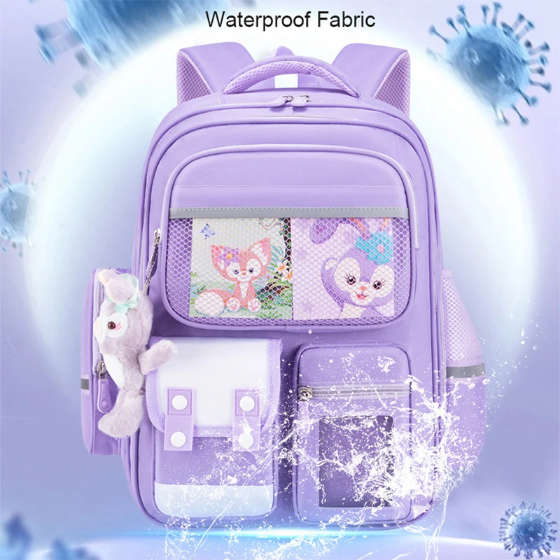 Imagem -04 - Mochila Impermeável Primária Ortopédica Mochilas Escolares Infantis para Meninas Roxo Bonito das Crianças Bolsos Múltiplos Novo