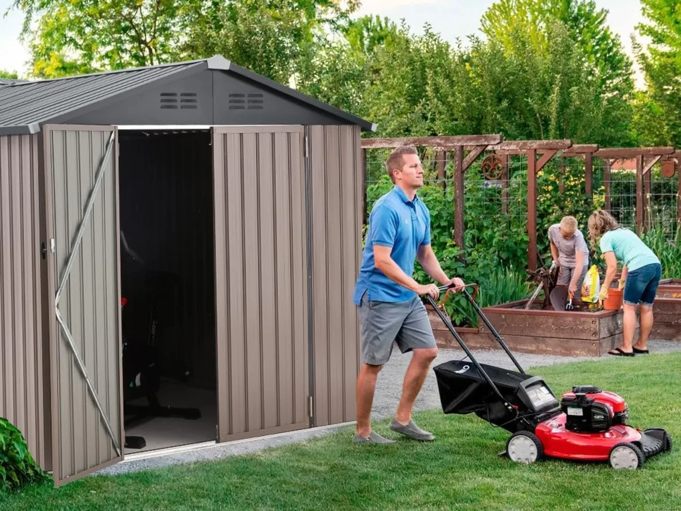 7' x 7' Shed Outdoor Storage Shed Clearance, Extra Large Yard Steel Shed with Design of Lockable Doors, Tool and Utility Storage