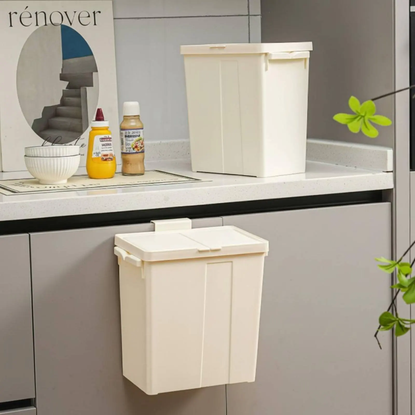 Double Compartment Sorting Bin Dry Wet Separation Cabinet Door Trash Bin Hanging Trash Can No Stoop down Design Household