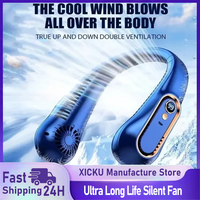 Neck Bladeless Fan Mini Ultra Long Life Portable Lazy Silent Fan Usb Charging Student Sports Office Digital Display Power 5 Gear