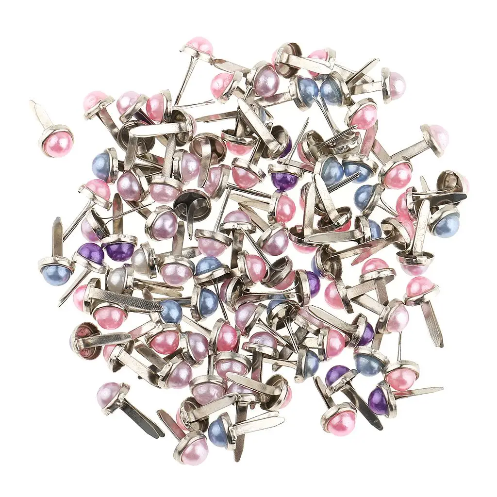 200pcs Metal Pearl Head Brad Paper Fasteners for Scrapbooking Embellishment Paper Craft