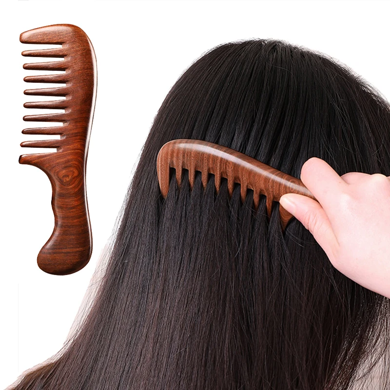 Pentes De Cabelo De Sândalo Natural, Massageador De Madeira Anti-Estático, Dente Largo Longo Detangle, Presente De Cuidados Domésticos