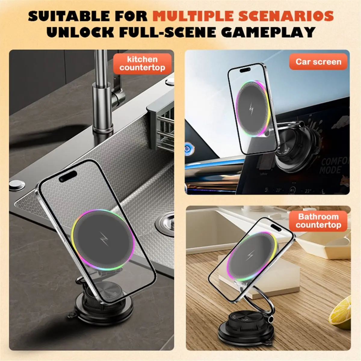 Suction Magnetic Car Phone Holder, Magnetic Car Phone Holder Mount Foldable Adjustable Car Mount