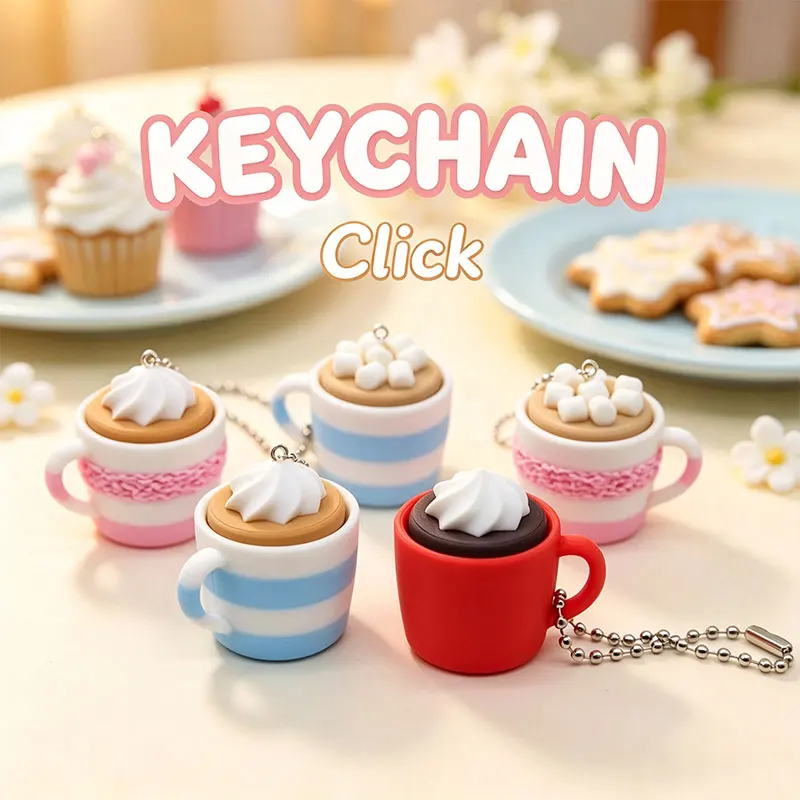 Mini Coffee Cup Fidget Clicker Charm, Simulated Cream Cup Pop Fidget Keychain, Cute Bag Pendant, Creative Small Christmas Gift