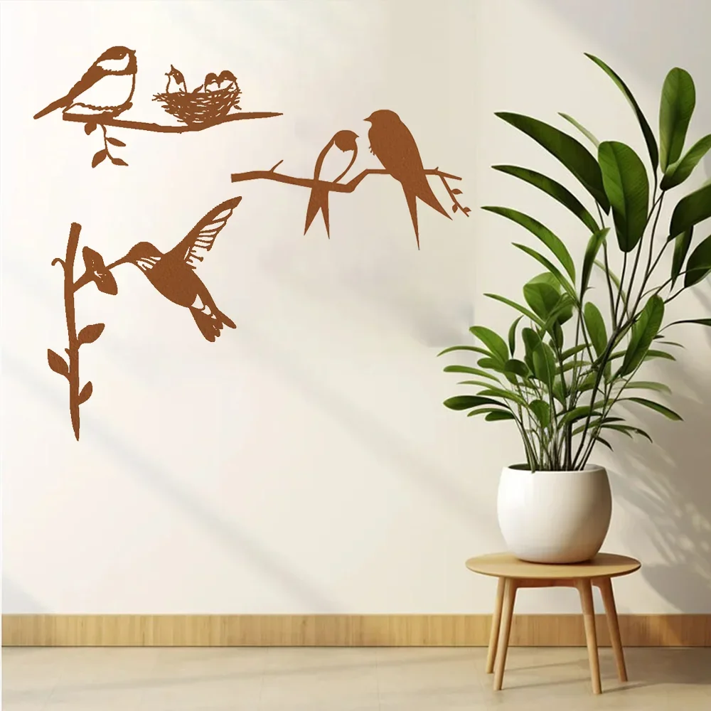 CIFBUY Metal Wall Art Bird Silhouette on Branch for Home Decor Iron Hanging Statue Plaque Wall Sculpture Ornament Accent