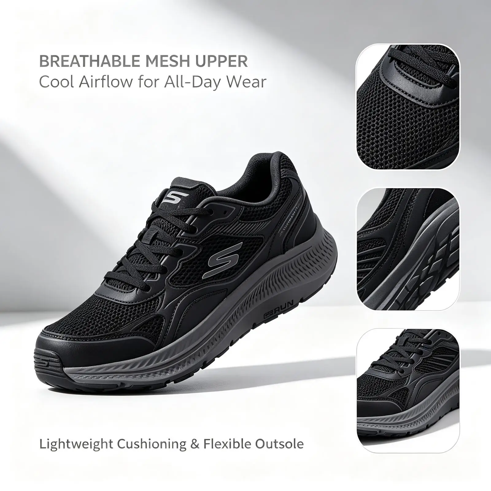 Skechers New Men Running Shoes 220861-BKCC Black Charcoal Breathable Mesh Cushion Lightweight Athletic Walking Sneakers
