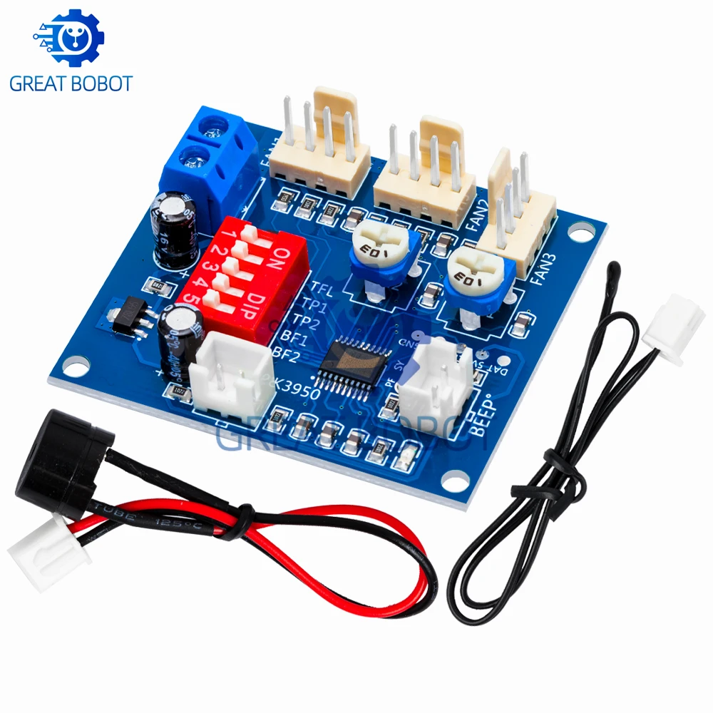 DC 12V 5A PWM PC CPU Fan Temperature Control Speed Controller Module Buzzer High-Temp Alarm NTC B 3950 Thermistor 50K