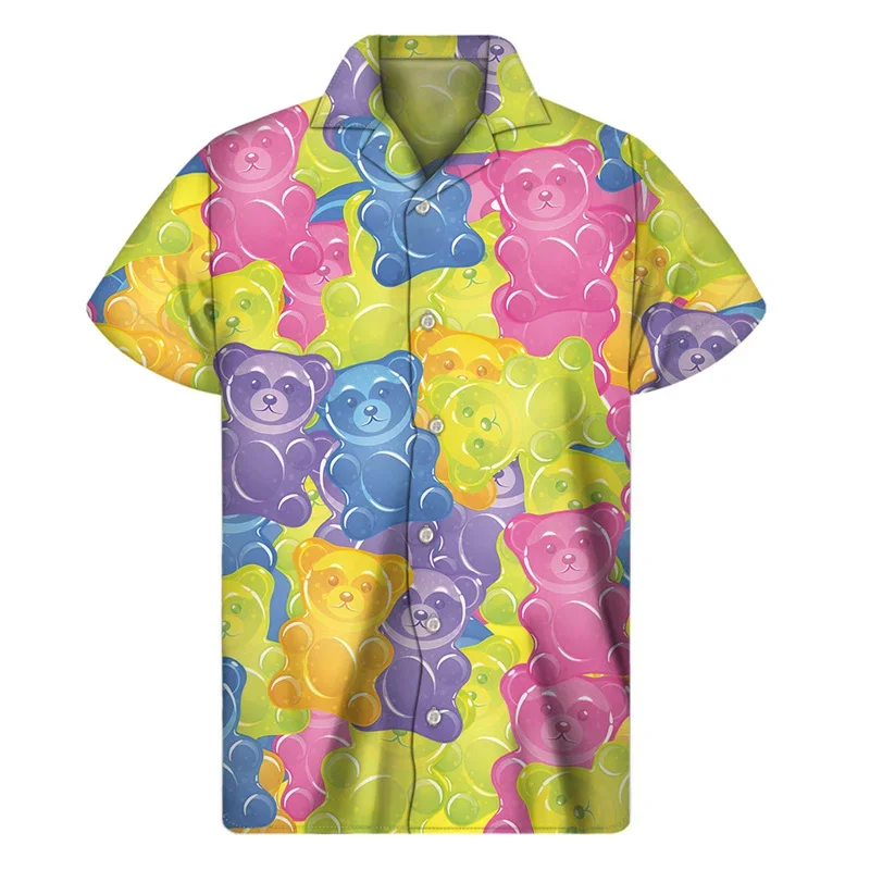 Colorful Candy Lollipop Hawaiian Shirt For Men 3D Print Fudge Lapel Shirts Harajuku Fashion Short Sleeve Street Button Blouse