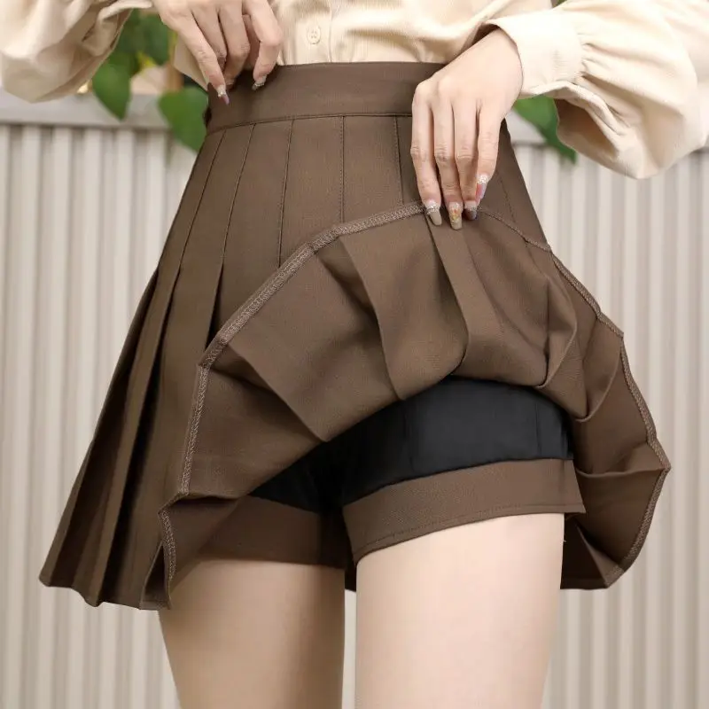 

Khaki Pleated High Waisted Short Skirt for Women Slimming and Anti Glare A-line Versatile Half Skirt Small Skirt for Summer