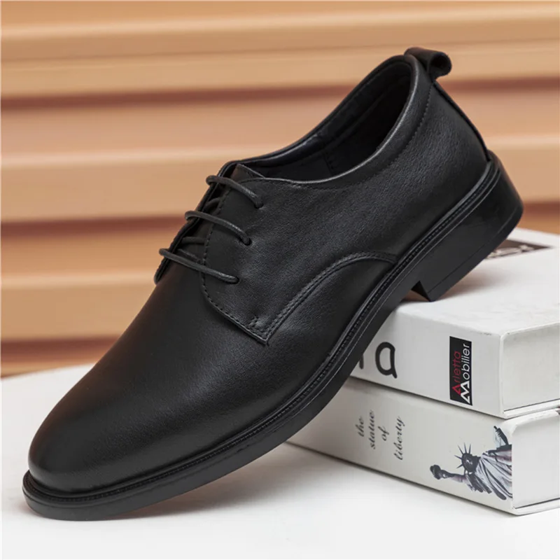 

2026 New Top Cowhide Business Men's Dress Shoes with Round Toe and Front Tie for Wedding Groom Leather Shoes Zapatos De Hombre