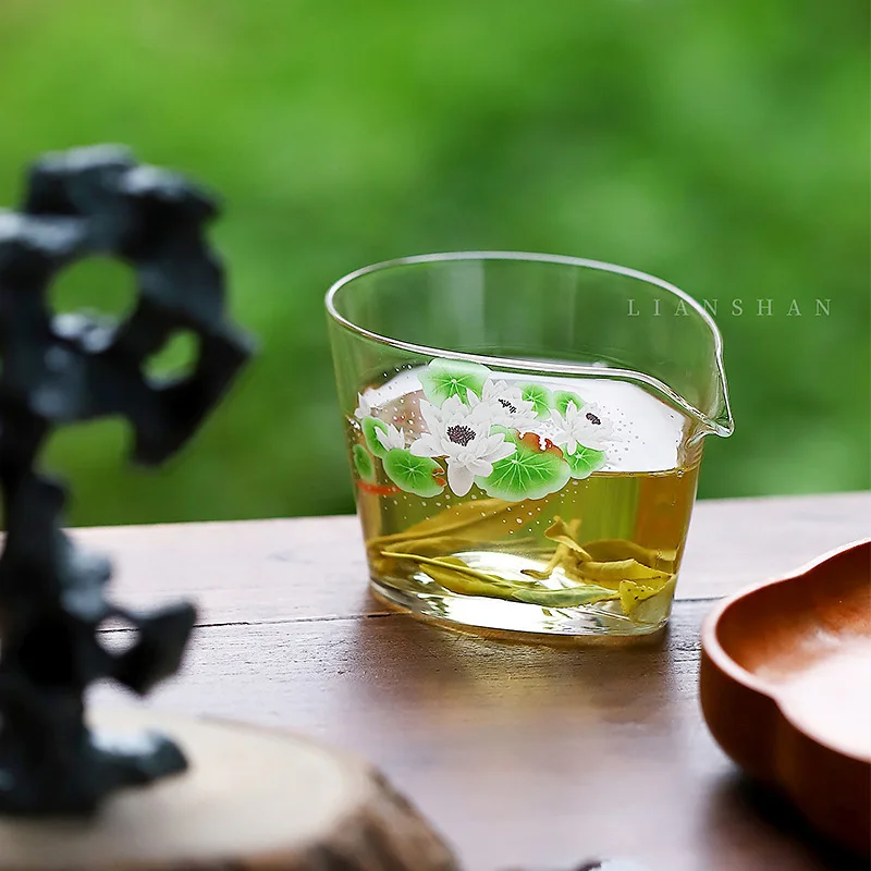 Fish Playing with Lotus Chinese Style Heat-resistant Glass Fair Cup for Home Green Tea Public Cup Tea Brewing Cup Tea Divider