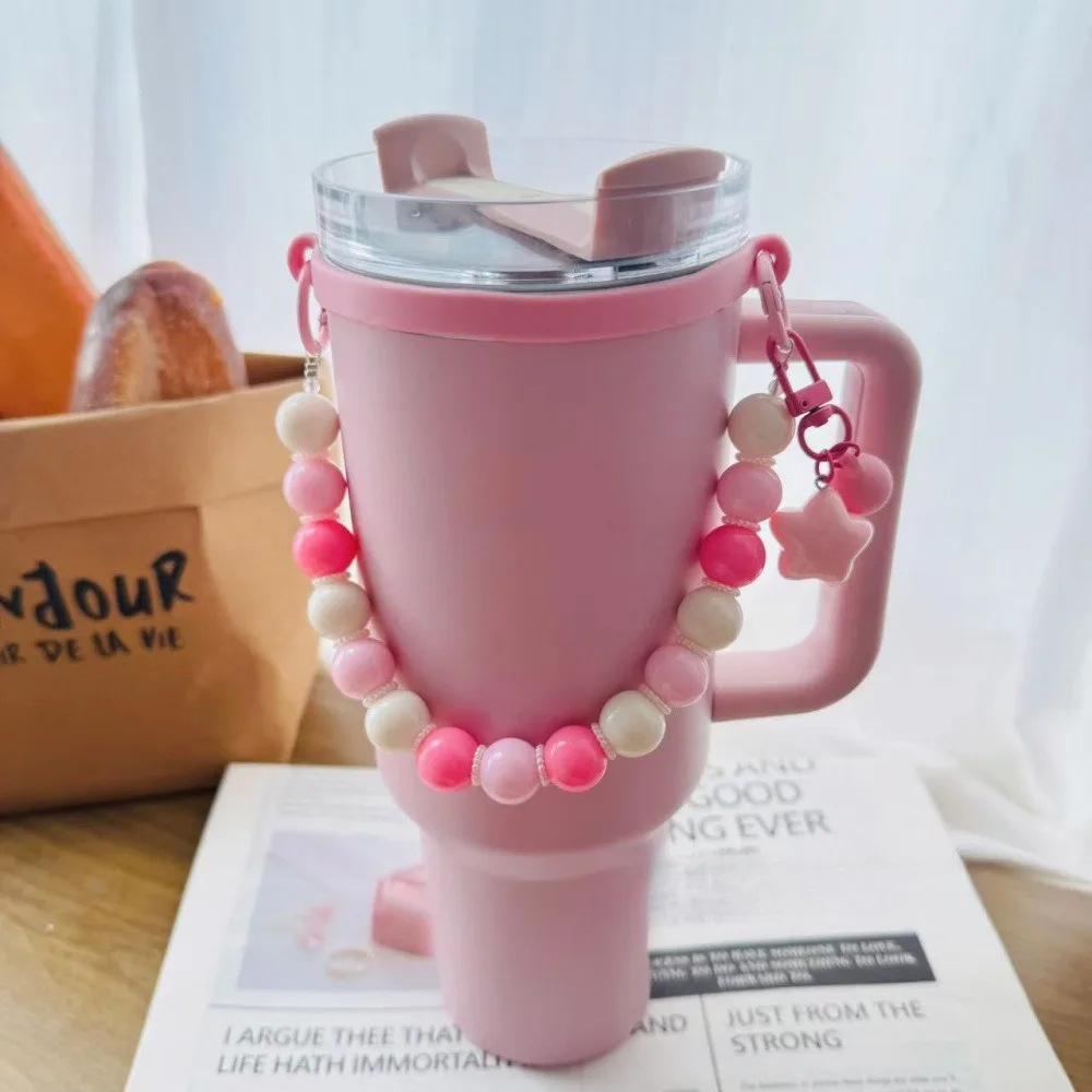 Cute Beads Handle Strap Accessories For Stanley Cup 40/30 oz Tumbler Carrier Kawaii Water Bottle Handle Sling Holder With Strap