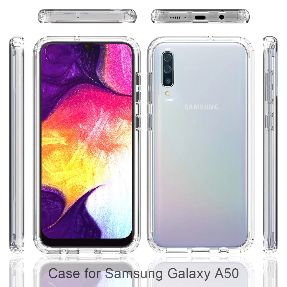 

360 Double Silicone Phone Case For Samsung Galaxy A50 transparency TPU+PC phone case 2-in-1 all inclusive protective phone Cover
