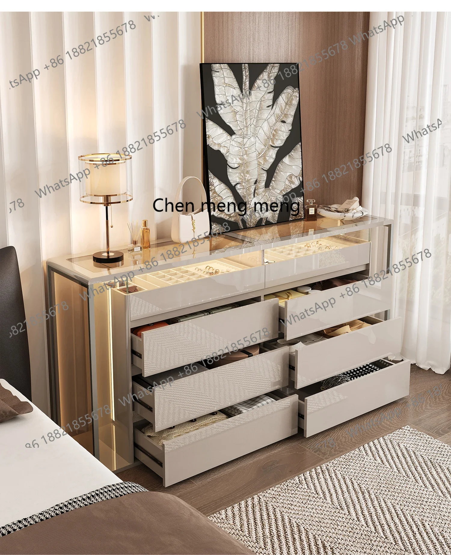 

Light luxury bedside chest cabinet Bedroom cloakroom Jewelry storage Jewelry cabinet Minimalist Italian bucket cabinet