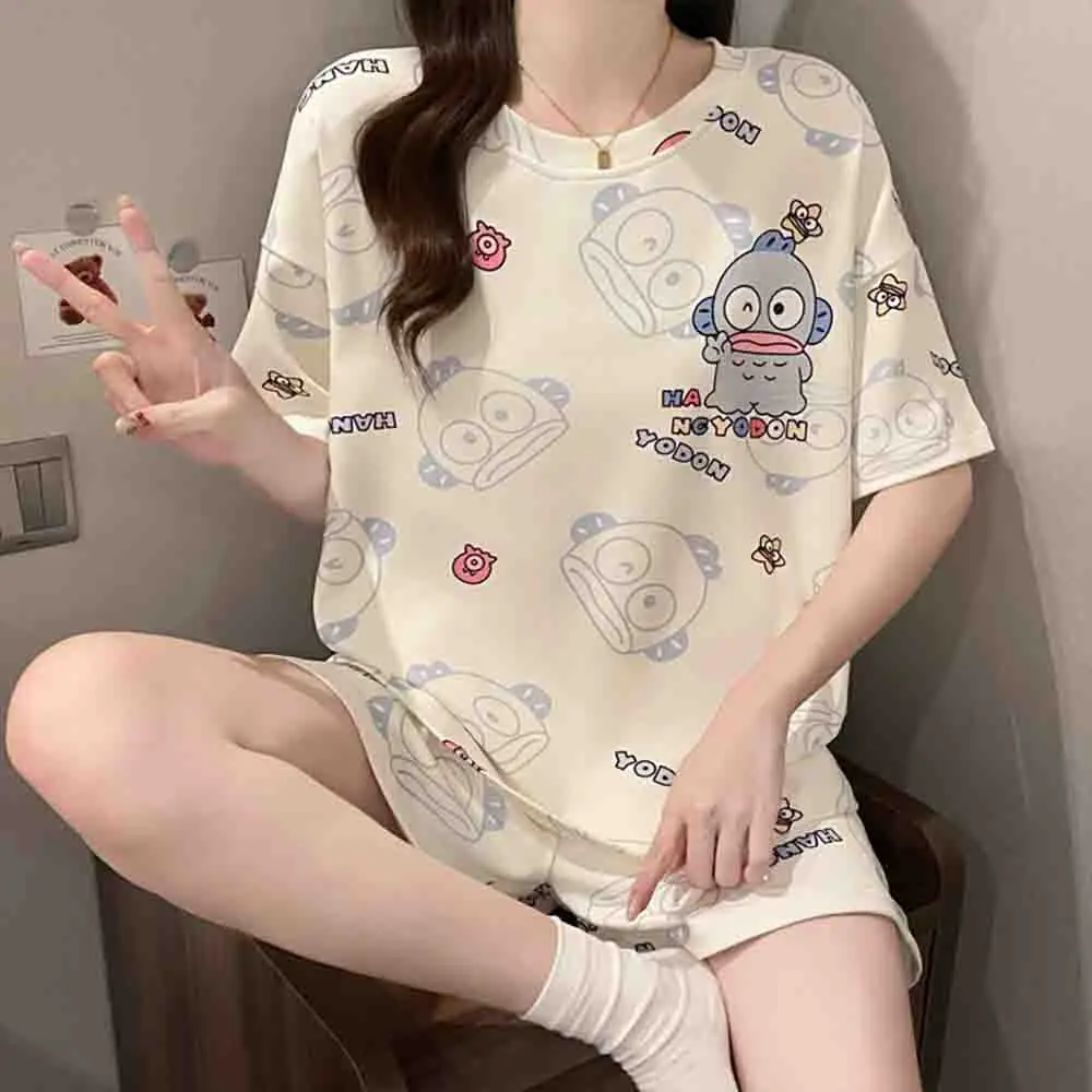 Sanrio Hangyodon 2-Piece Set of Kawaii Pajamas Y2K Shorts Short Sleeved Summer Pajamas Cartoon Soft and Comfortable Home Wear - view 5