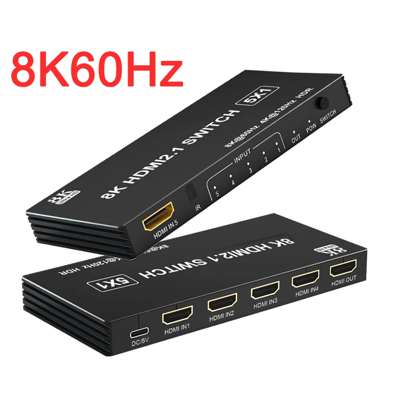 8K HDMI Switch Splitter 3 4 5 Port 3x1 4x1 5x1 HDMI Switcher Video Converter 8K 60Hz 4K 120Hz Support CEC 48gbps HDR IR Remote