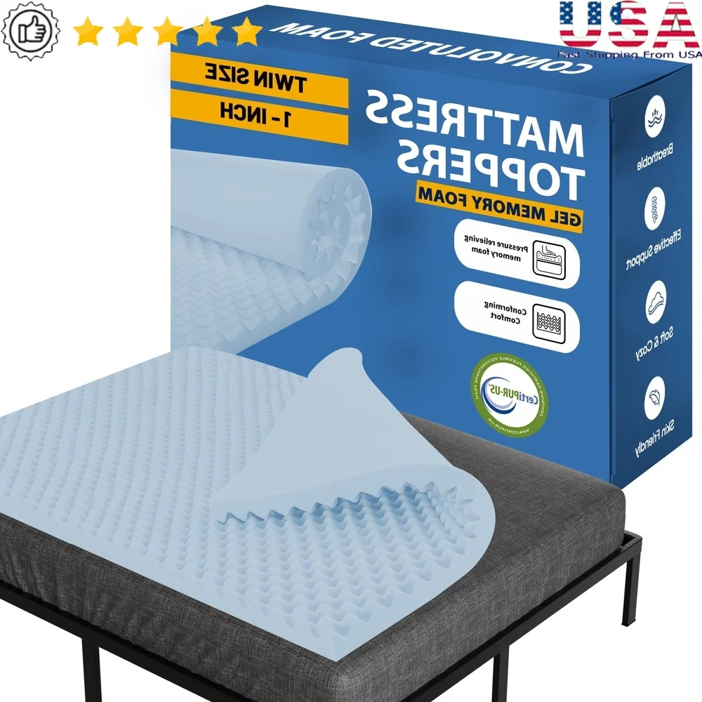 

Gel Memory Foam Mattress Topper Twin Cooling Technology Pressure Relief Motion Isolation Durable Sleep Accessory