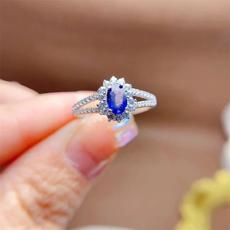 

Natural Sapphire Ring Royal Blue S925 Silver Weding for Women Fine Jewelry with Certificate