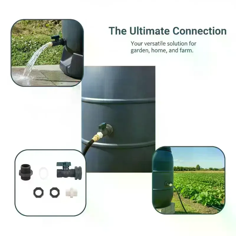 1 Set 3/4 Inch Rain Bucket Valve Rain Bucket Spigot Kit PVC Rain Bucket Diverter Kits With Bulkhead Fitting Adapter 3/4''