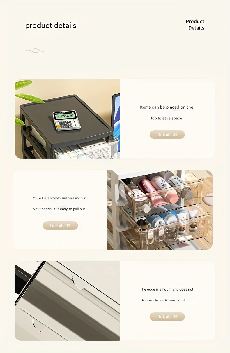 Büro-Desktop-Aufbewahrungsbox, transparente Schubladen-Kosmetik, Schreibwaren, Studentenschreibtisch, erhöhte Bar-Aufbewahrungsbox im japanischen Stil – Detail 8