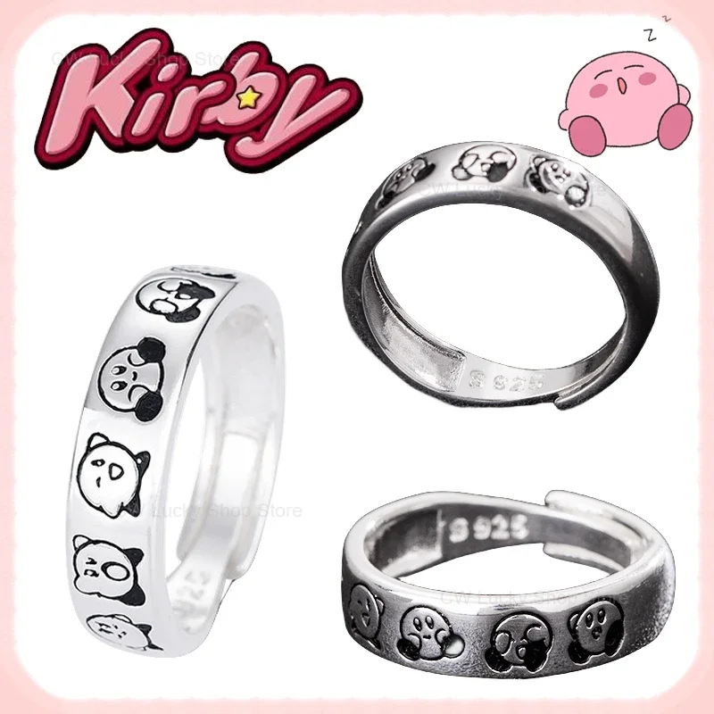 Kirby Cute Anime Rings Fashion Stainless Steel Adjustable Couple Ring Cartoon Children Girls Jewellery Birthday Gifts Accessory