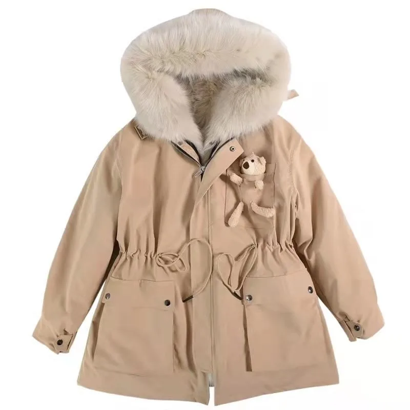 Parka con forro de piel de zorro de imitación para mujer, Parka extraíble de longitud media, gruesa, cálida, con capucha, abrigo de Color sólido a la moda, novedad de invierno, 2023