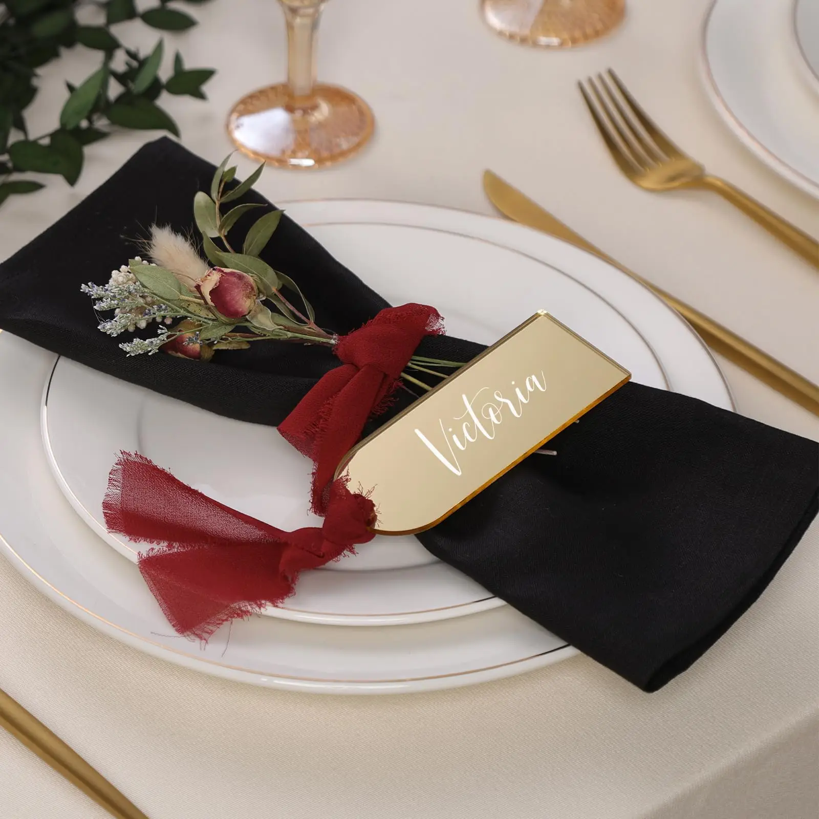 Mirror Gold Acrylic Place Cards DIY Blank Hanging Tags for Wedding Table Decor,Birthday,Centerpiece,Party,Anniversary,Event