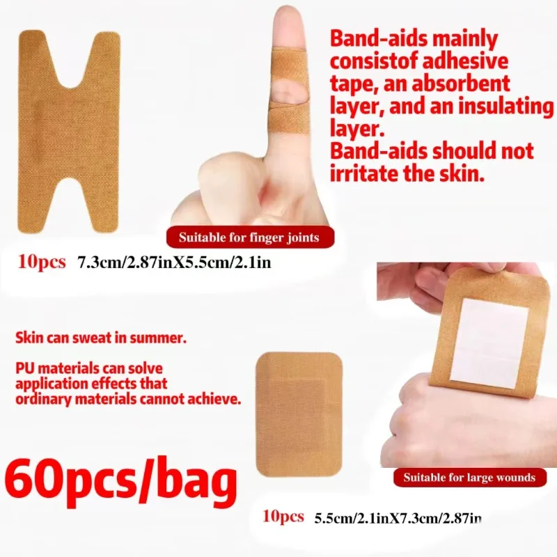 60pcs Variety Shapes Waterproof Bandage Breathable First Band Aid Wound Dressing Medical Tape Wound Plaster Bandaids Pansement