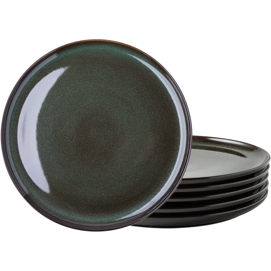 

Ceramic Plates Set of 6 8.5 Inch Reactive Glaze Light Weight Porcelain Salad Plates Modern Shape Dinnerware Dishes Set for Kitc