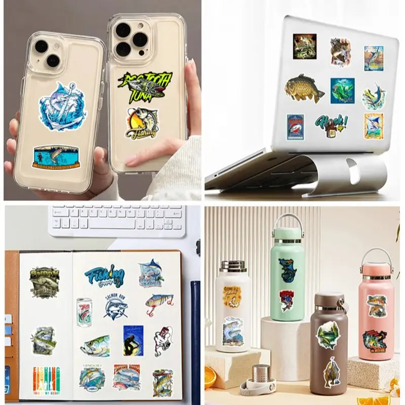 50Pcs Outdoor Fishing Graffiti Water Cup Backpack Mobile Phone Case Helmet Motorcycle Waterproof Pvc Sticker