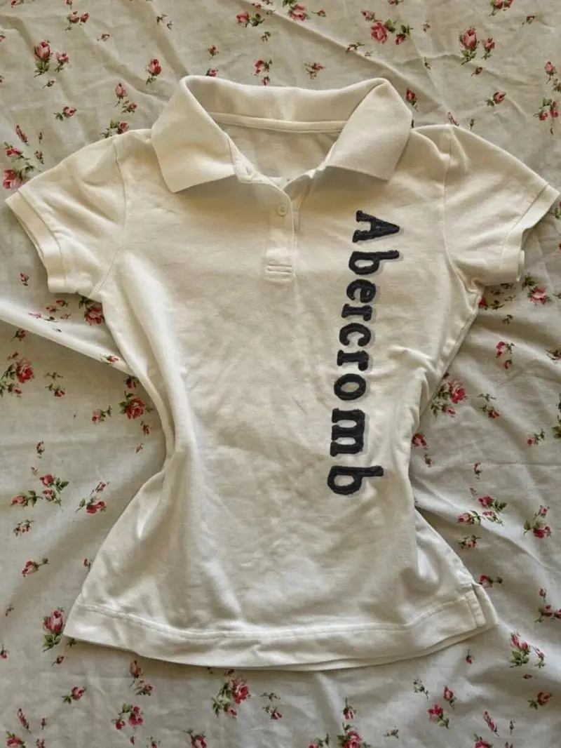 

Эстетическая футболка-поло, винтажная футболка-поло в стиле гот-панк Y2k 2000-х годов с вышивкой, уличная одежда с короткими рукавами, базовая летняя шикарная футболка в стиле гранж с эмо