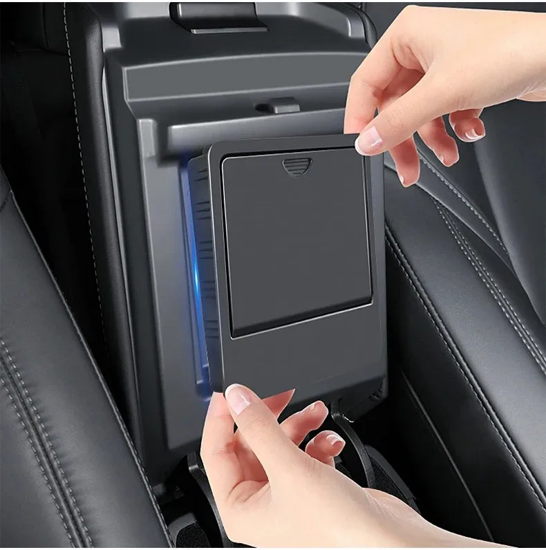 Für Tesla Modell 3 Y 2017 2018 2019 2020 2021 2022 2023 Armlehne Versteckte Taste Lagerung Box Kleinigkeiten Organizer Fach auto Zubehör – Detail 6