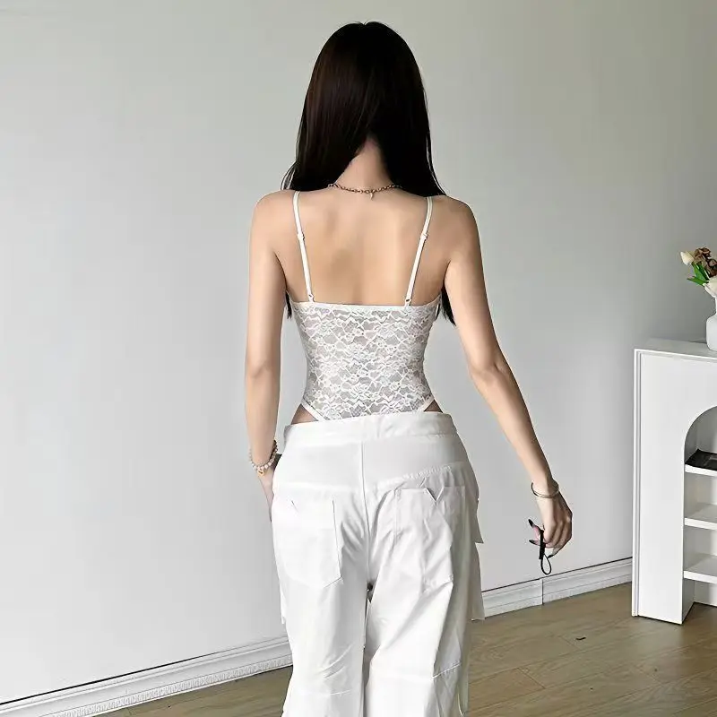 Women's Multicolor Net Bodysuit side profile demonstrating plunging neckline and bodycon fit