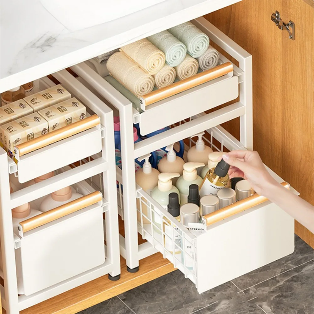 Storage Rack Under Sink Drawer Style Bathroom Shelves Kitchens Seasoning Shelf Ventilated Cabinet Breathable Simple Sink Cabinet