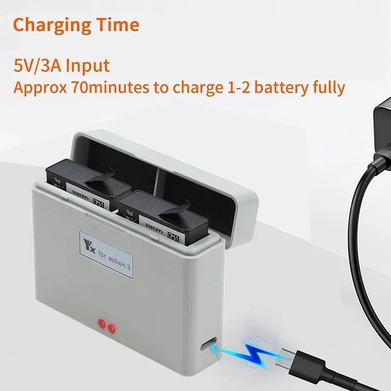 Action 3 Two-way Battery Charger Storage Box Charging Manager With USB Cable  For DJI OSMO Action 3 Camera Accessories