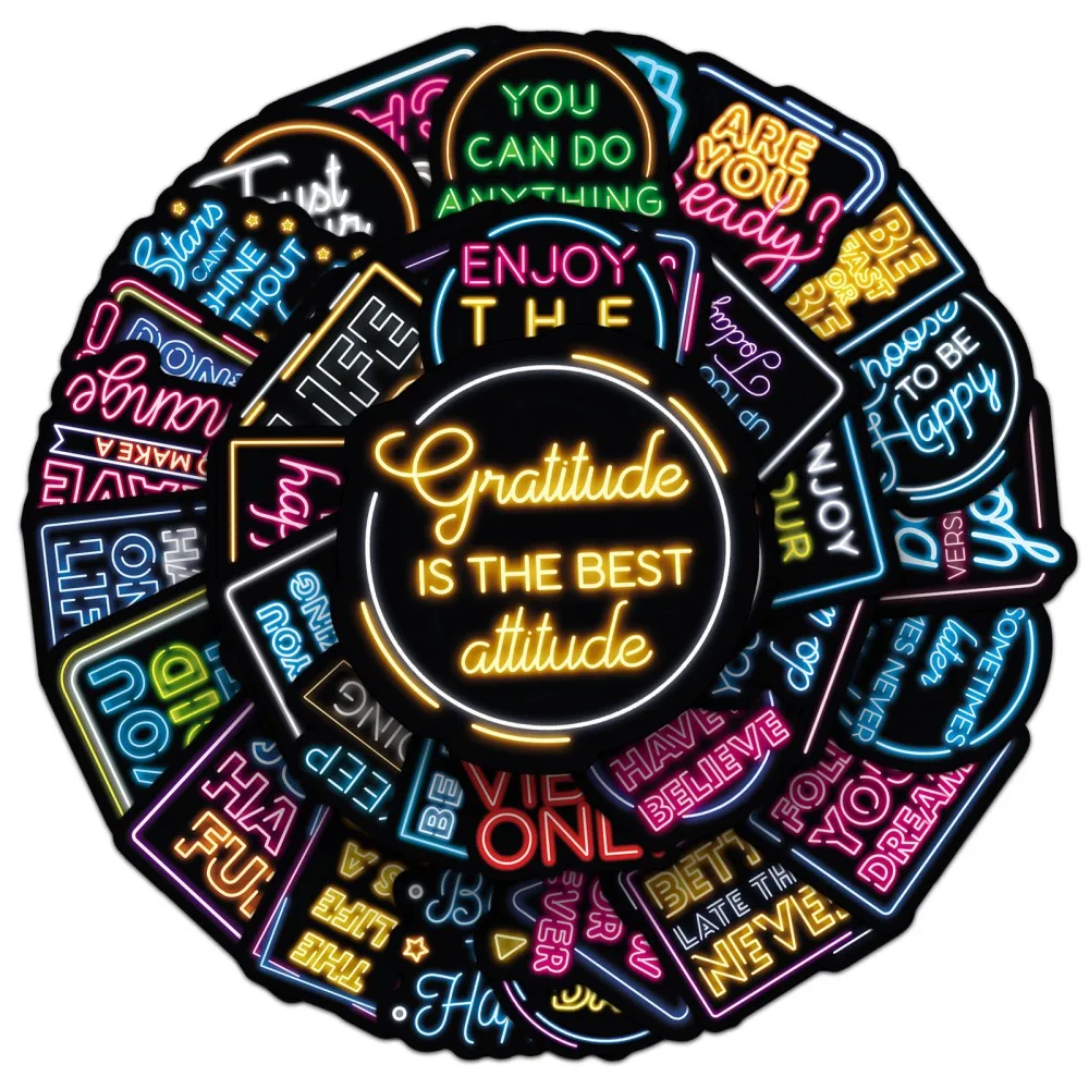 50Pcs/set Graffiti Stickers PVC Waterproof Neon Color Inspirational Slogans DIY Sticker For Laptop Suitcase Phone Case