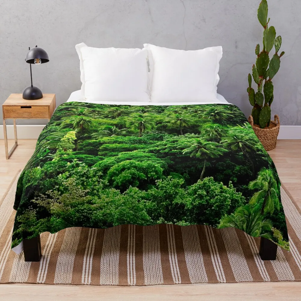 

Tropical Island Lush Jungle Of Palm Trees Throw Blanket Hairy Tourist Luxury Thicken Soft Beds Blankets