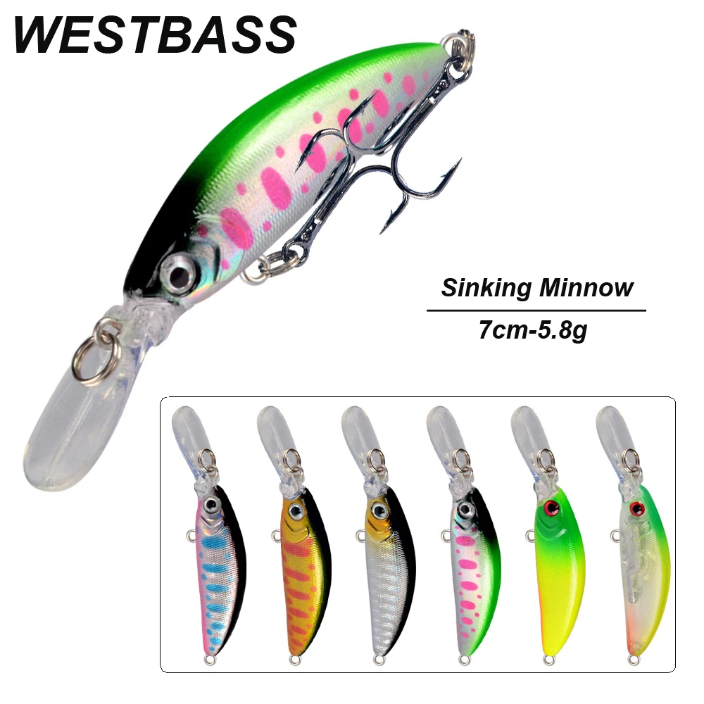 WESTBASS 1PC Minnow Bait 7cm-5.8g Sinking Fishing Lure Silent Hard Wobbler Trolling leurre Hart köder cebo duro fisching Isca