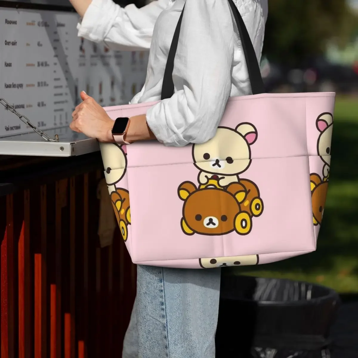 Korilakkuma Driving A Rilakkuma Car Beach Tote Bag Sport Gym Yoga Duffle Large Tote Bag Women Travel Bag Fitness bag