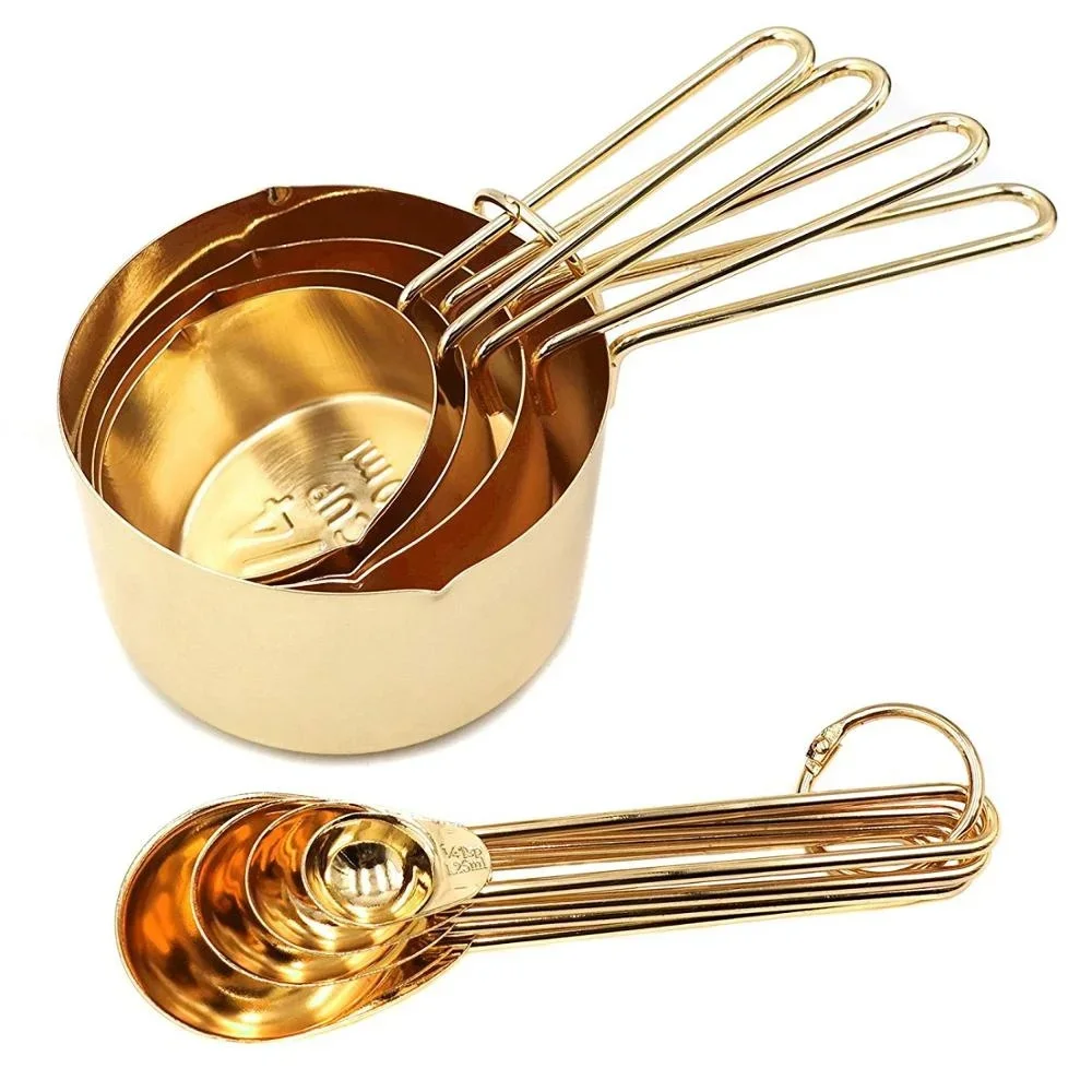 8Pcs/Set Stainless Steel Measuring Spoons Set Rose Gold Cups Kitchen Accessories Baking Tea Coffee Spoon Tools