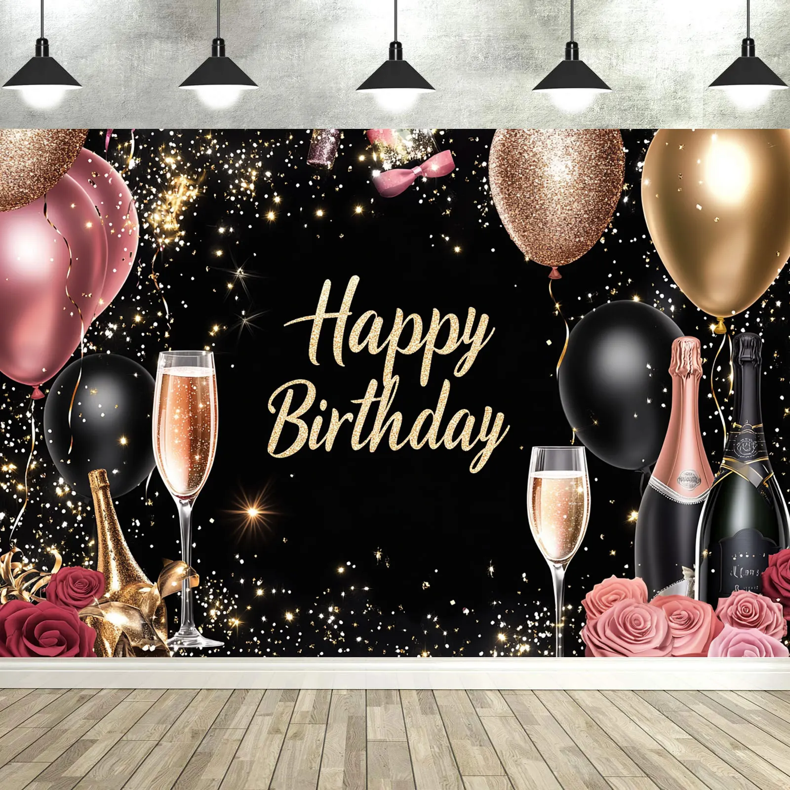 

Glitter Gold Black Birthday Backdrops Cloth Happy Birthday Photography Background Birthday Wall Banner Decoration