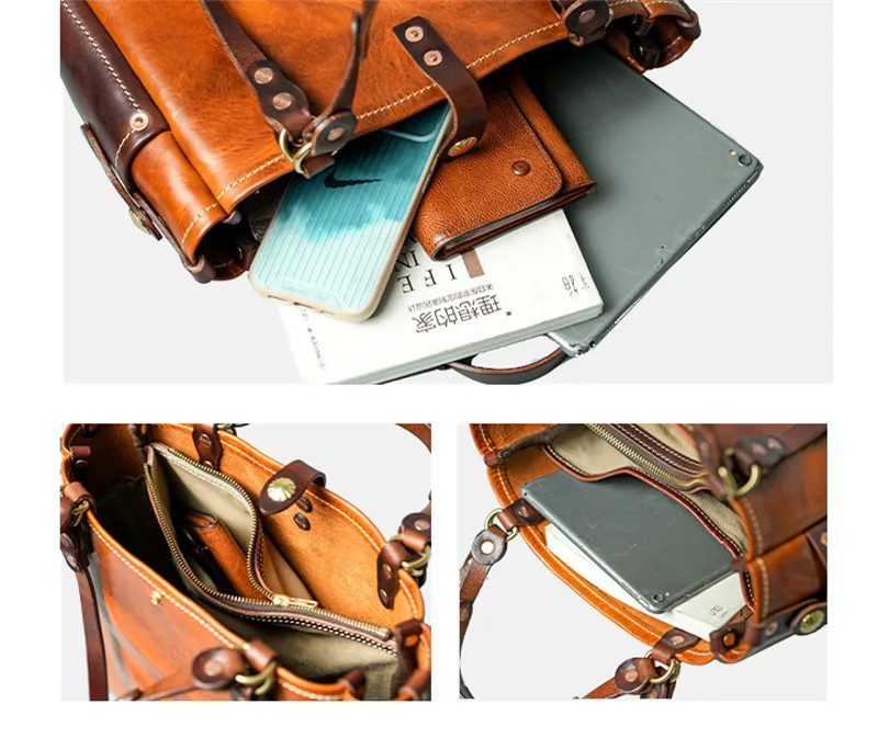 Vintage Fashion Luxury Designer Top Layer Cowhide Men\'s Handbag Outdoor Leisure Organizer Genuine Leather Youth Shoulder Bag