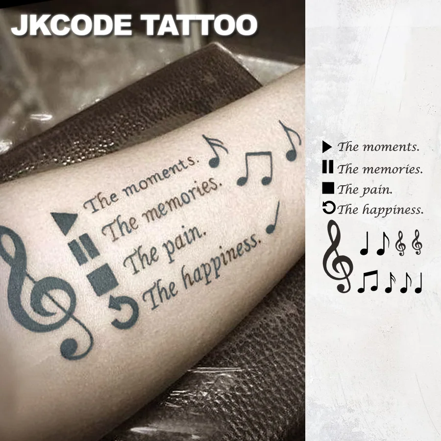 Wasserdichtes Design, semi-permanente Tattoos, Musiknotenmuster – inspirierende englische Sätze – Tattoos für Frauen und Männer – temporäre Tattoos für Nacken, Hände und Finger, haltbar bis zu 15