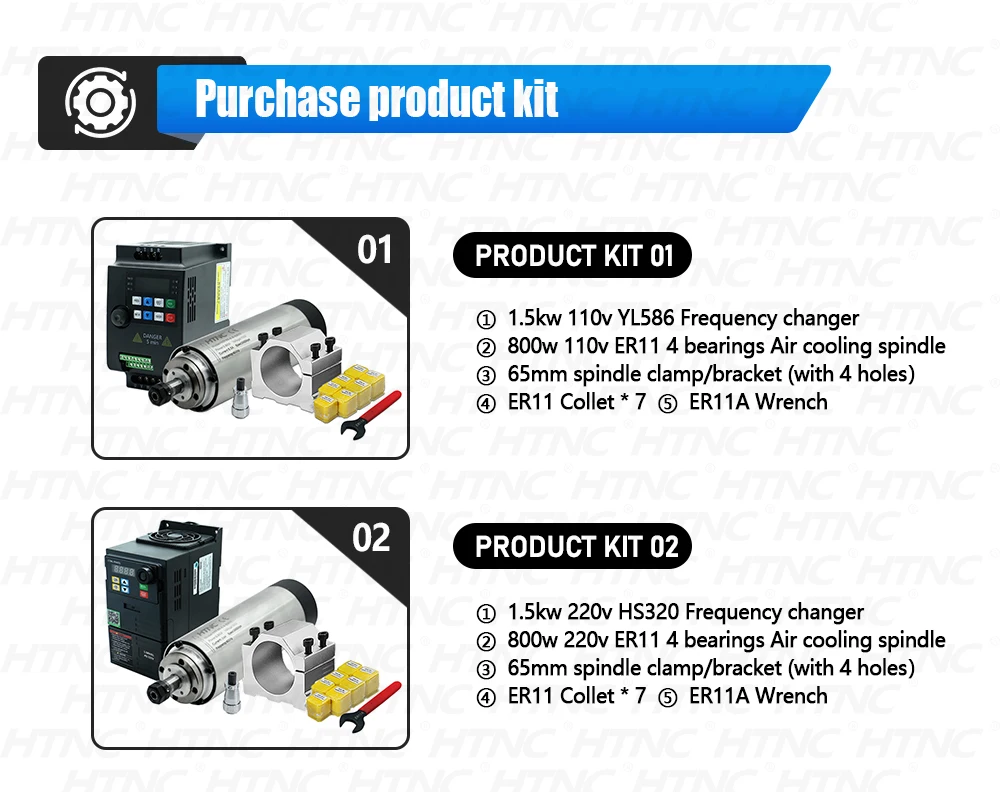 0,8 kW CNC-Spindelmotor ER11 800 W 24000 U/min 110 V/220 V + 1,5 kW VFD 50/60 Hz 65 mm Halterung Spannzangen inklusive für DIY-Gravur und Fräsen – Detail 3