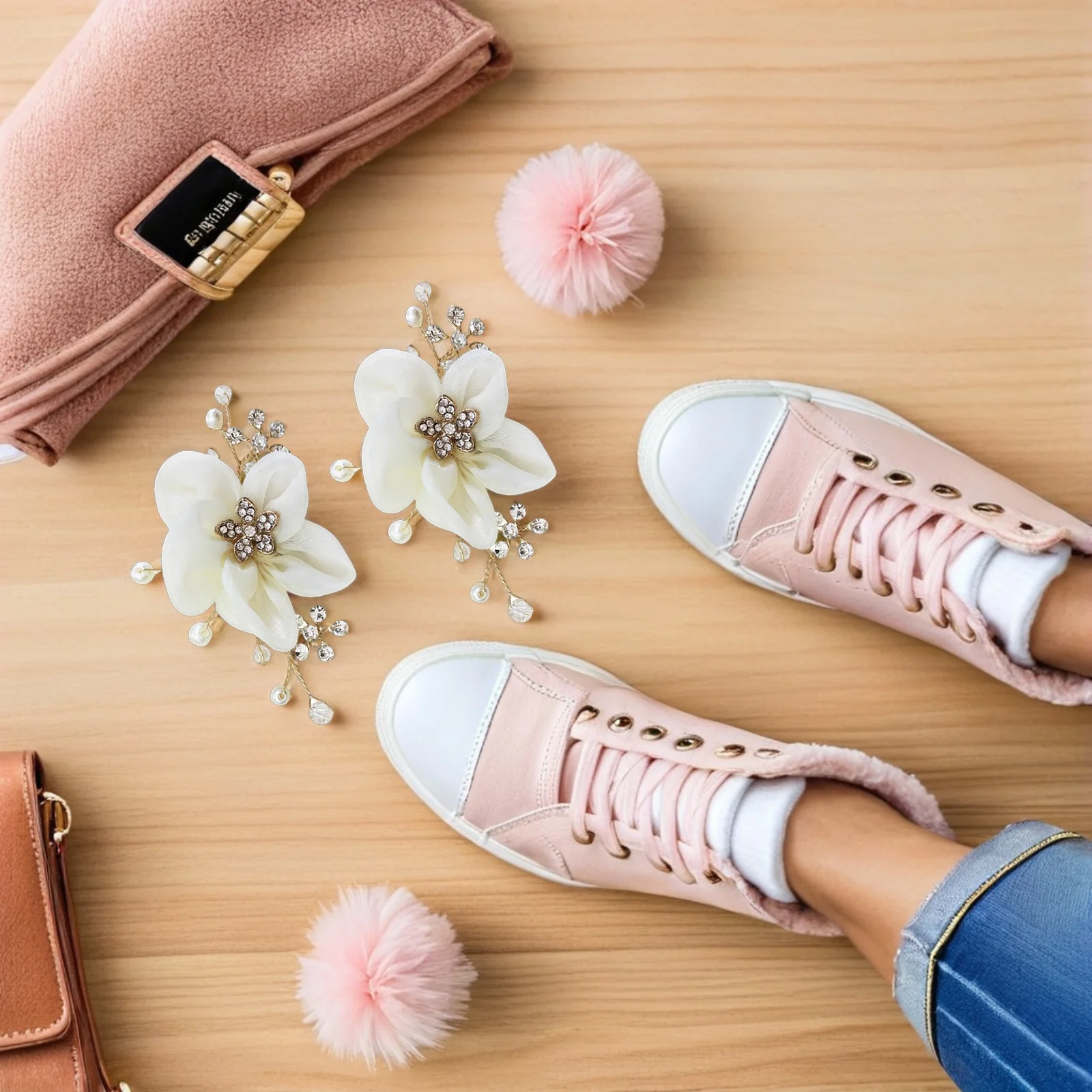 

1 Pair Wedding Shoe Buckle Flower Clip Bride Rhinestone Pearl Decorative Shoe Clips for Pumps Sandals Bags Hats