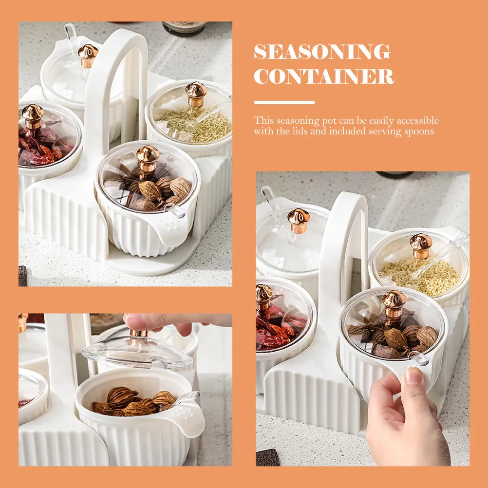 Juego de 1 caja organizadora de condimentos para cocina con tapas y cucharas para especias, sal y hierbas, fácil de limpiar, listo para regalar.