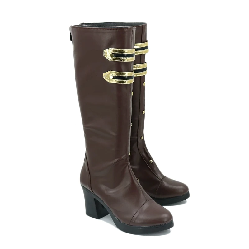 Scarpe cosplay LOL Arcane Caitlyn su misura Scarpe da donna Tacchi alti Stivali marroni Halloween